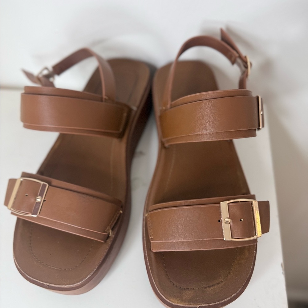 Brown Platform Sandals with Buckle Straps – Women’s Size [add size] Casual Summe